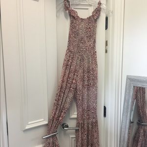 Ruffled Sleeve Smocked Top Bell Bottomed Jumpsuit